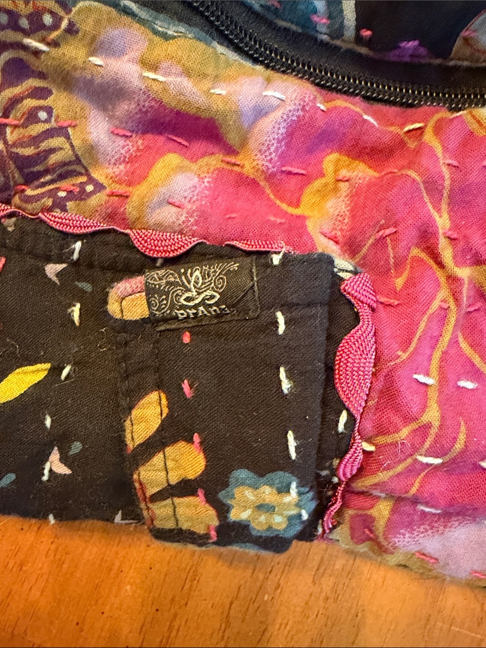 Prana Quilted Floral Sling yoga mat Bag in Black with Pink & Green Accents - Picture 2 of 5